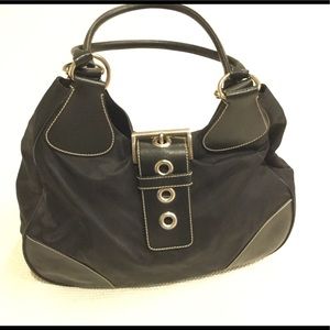 Prada black nylon and leather hobo bag.